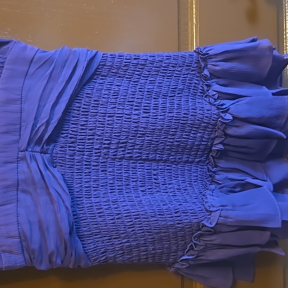 Olivaceous-Purple crinkled high neck fitted ruffled bottom  dress Size S NWT - Picture 3 of 11